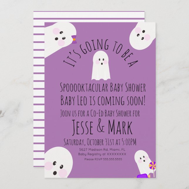 Modern Cute Ghost Ghoul Baby Shower Invitation (Front/Back)