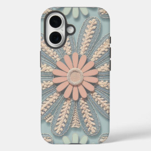 Modern cute girly blue and pink floral Chic Teen iPhone 16 Case