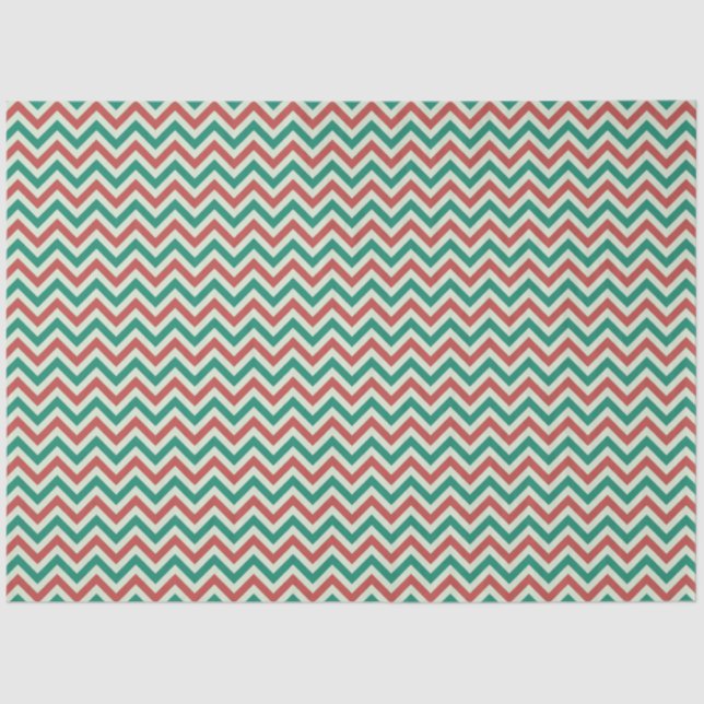 Modern Cute Green Red Zig Zag Stripes Christmas Tissue Paper (Front)