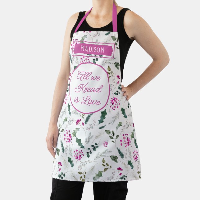 Modern Cute Greenery Holiday Custom Apron (Insitu)
