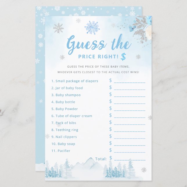 Modern Cute Guess the Price Baby Shower Game (Front/Back)
