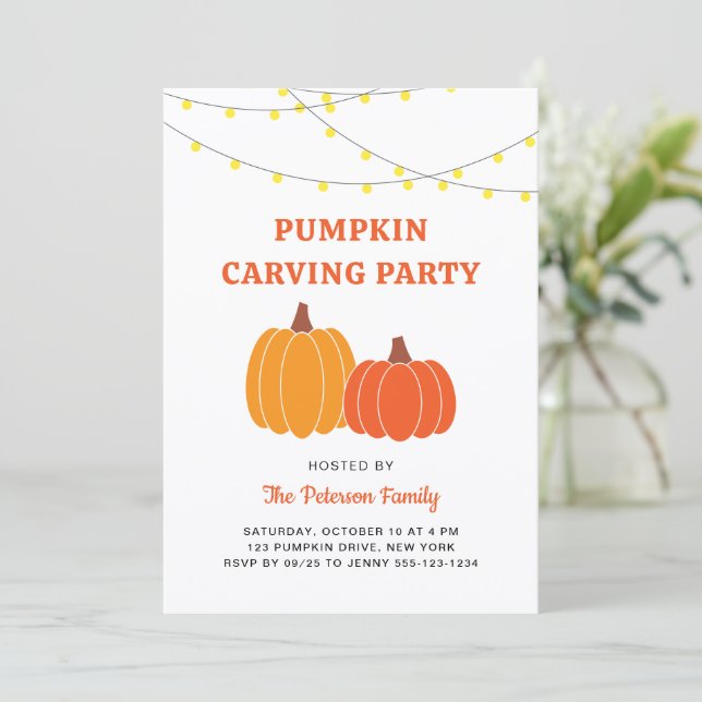 Modern Cute Halloween Pumpkin Carving Party Invitation (Standing Front)