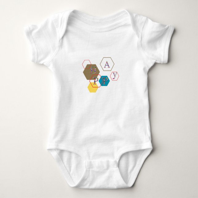 Modern Cute Happy Alphabets  Baby Bodysuit (Front)