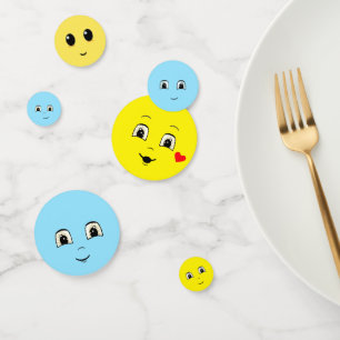Modern Cute Happy Faces in Light Blue & Yellow Confetti