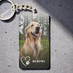 Modern Cute Heart Paw Personalised Dog Photo Key Ring