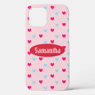 Modern Cute Hearts on Coral Pink iPhone 12 Case