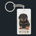 Modern Cute Hearts Personalized Two Photo | Black Key Ring<br><div class="desc">This fun photo keychain has 2 photo templates (one on the front and one on the back), as well as two text templates for personalization! Use the same photo on the front and back or mix it up a bit with 2 different photos... or maybe you'd like to showcase 2...</div>