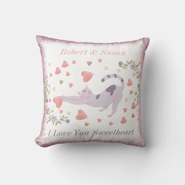 Modern Cute Hearts Script Couple Valentines Day Cushion (Front)