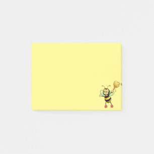 Modern cute honey bee on yellow post-it notes