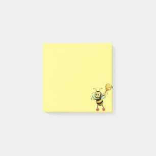 Modern cute honey bee on yellow post-it notes
