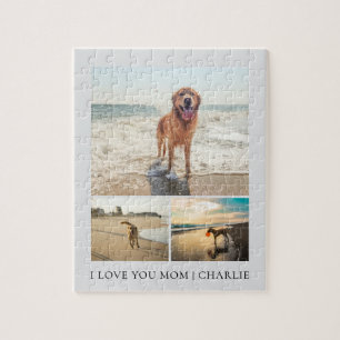 Modern Cute I Love You Mum Dogs Pet Photo Collage Jigsaw Puzzle