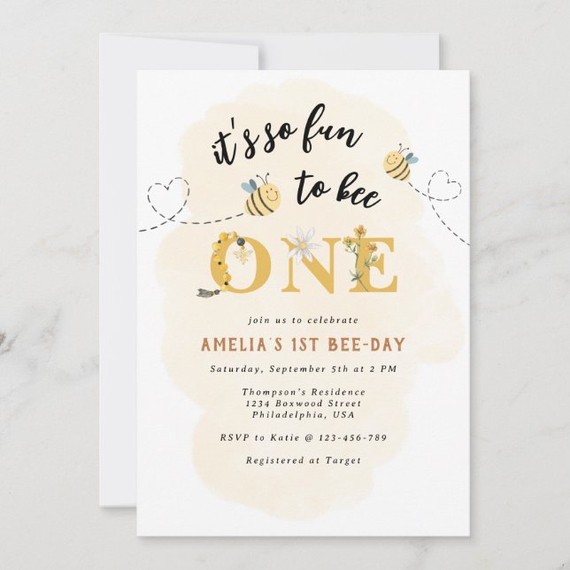 Modern Cute It’s so fun to bee one first birthday Invitation (Front)