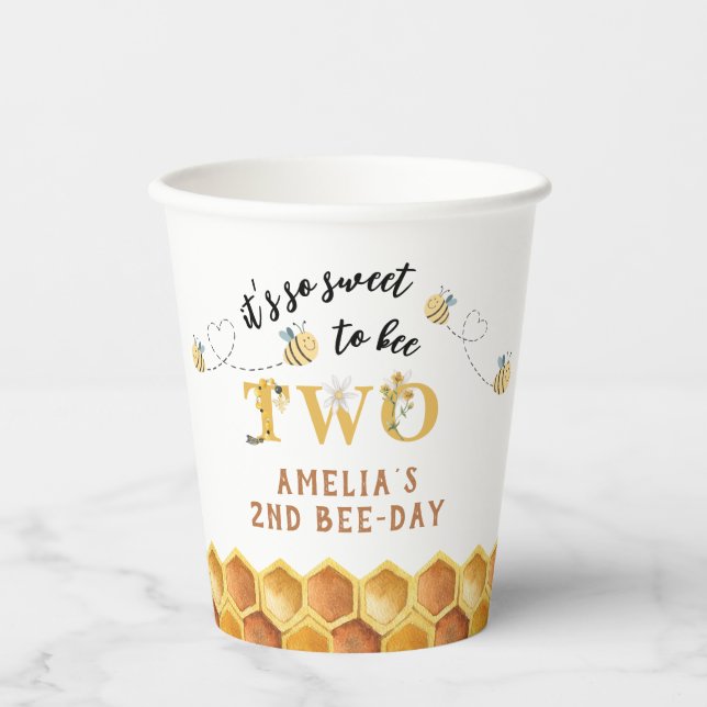 Modern Cute It’s so sweet to bee 2nd birthday Paper Cups (Front)