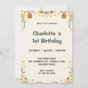Modern Cute It’s so sweet to bee first Birthday Pa Invitation