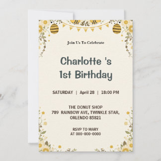 Modern Cute It’s so sweet to bee first Birthday Pa Invitation
