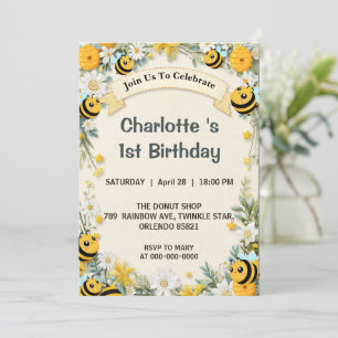 Modern Cute It’s so sweet to bee first Birthday Pa Invitation