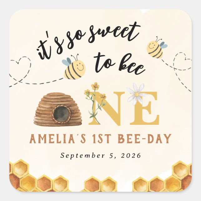 Modern Cute It’s so sweet to bee first birthday Square Sticker (Front)