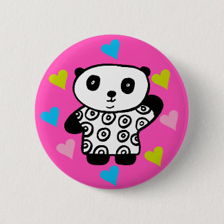 Modern Cute Kawaii Panda Bear Pink Love Hearts 6 Cm Round Badge
