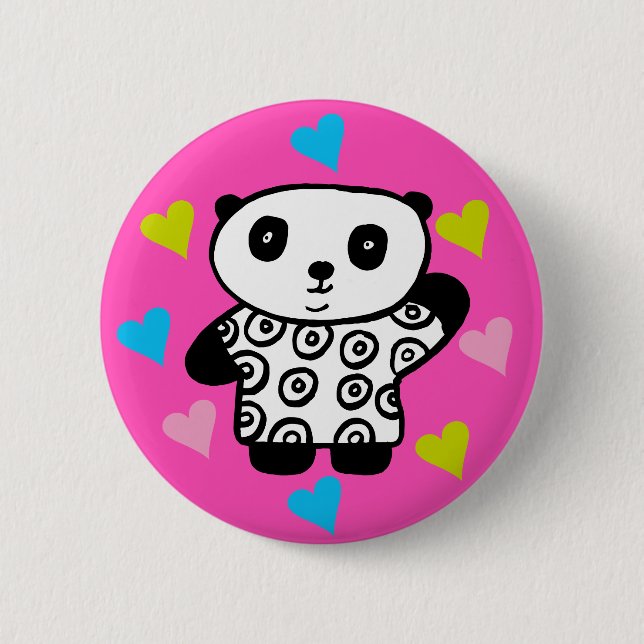 Modern Cute Kawaii Panda Bear Pink Love Hearts 6 Cm Round Badge (Front)