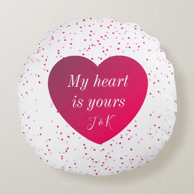 Modern Cute Keepsake Red Heart Valentines Day Round Cushion (Front)