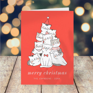 Modern Cute Kitten Cats Christmas Tree Holiday Card
