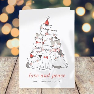 Modern Cute Kitten Cats Christmas Tree Holiday Card