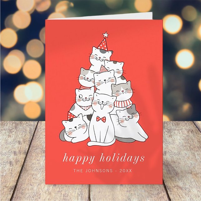 Modern Cute Kitten Cats Christmas Tree Holiday Card (Creator Uploaded)