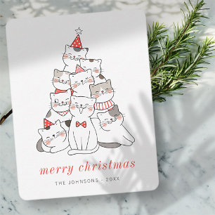 Modern Cute Kitten Cats Christmas Tree Holiday Card