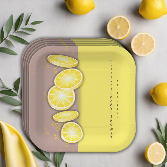 Modern Cute Lemon Slice Sprinkle Baby Shower Paper Plate (Creator Uploaded)