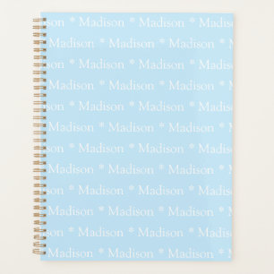 Modern cute light blue white custom name pattern planner