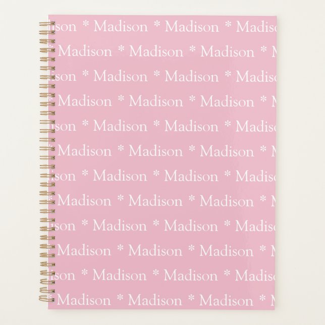 Modern cute light pink custom name pattern planner (Front)