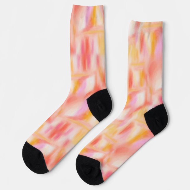 Modern Cute Light Pink Yellow Tie Dye Pattern Socks (Left)