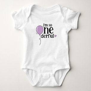 Modern Cute Lilac Ballon Onederful Birthday Baby Bodysuit