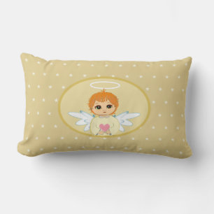 Modern Cute Little Angel on Golden Lumbar Cushion