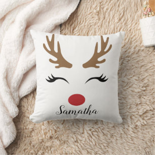 Modern Cute Merry Christmas Reindeer Face Cushion