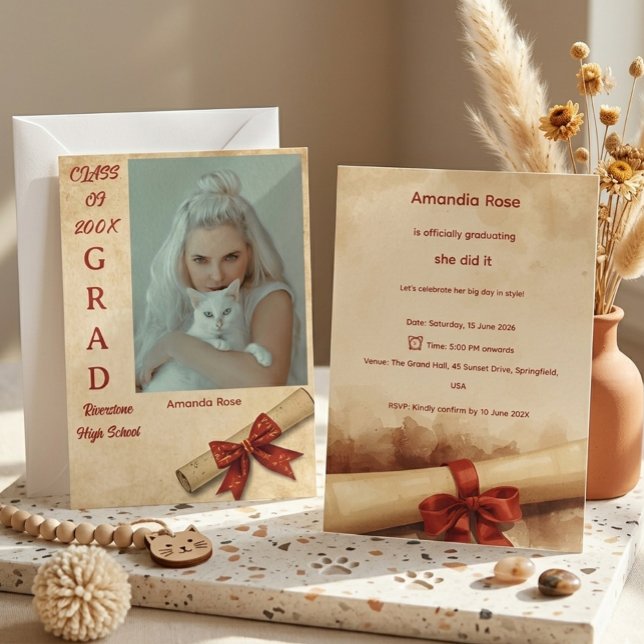 Modern Cute Minimalist Graduation Party Invitation (Creator Uploaded)