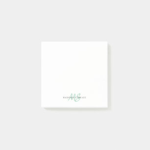 Modern Cute Mint Green Brush Script Two Monogram Post-it Notes