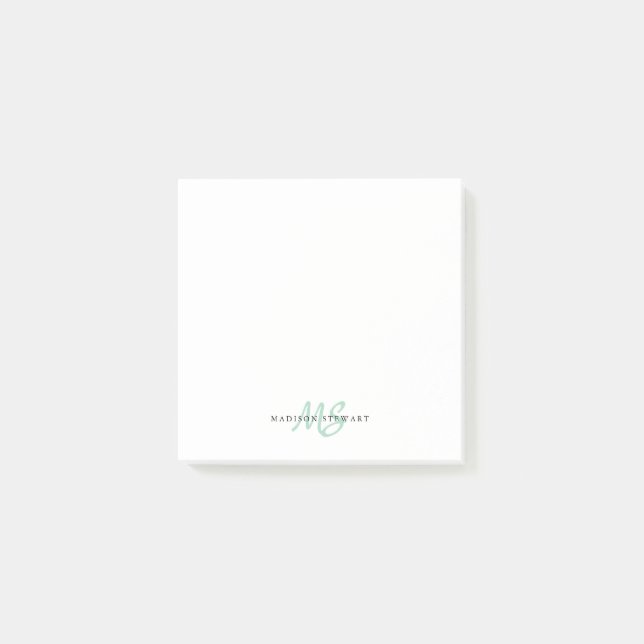 Modern Cute Mint Green Brush Script Two Monogram Post-it Notes (Front)