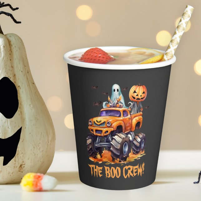 Modern Cute Monster Truck Funny Pumpkin Halloween Paper Cups (Creator Uploaded)