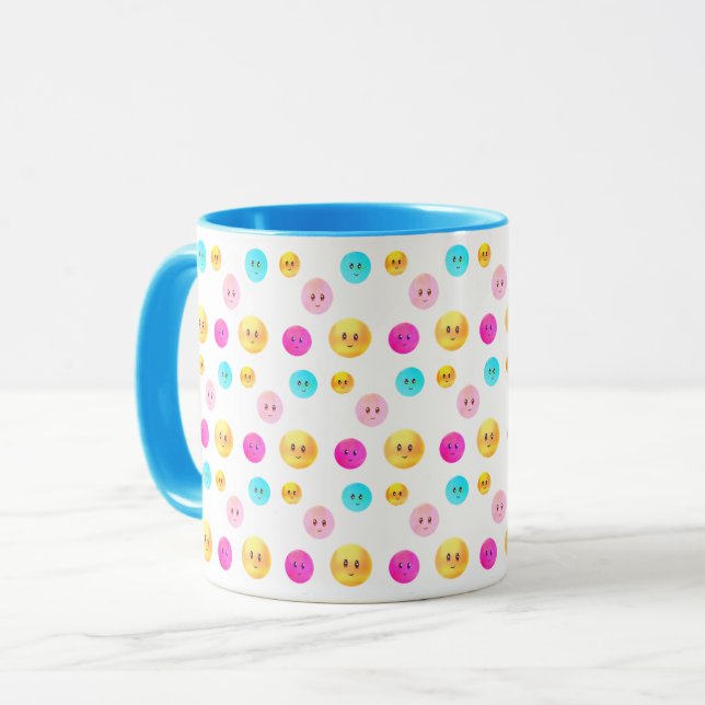 Modern Cute Multicolored Happy Faces Mug (Front Left)