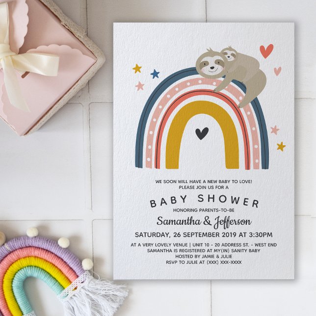 Modern Cute Mummy Baby Sloth Rainbow Baby Shower Invitation (Creator Uploaded)