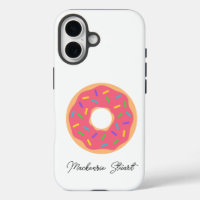 Modern Cute Name Monogram Doughnut Pink White