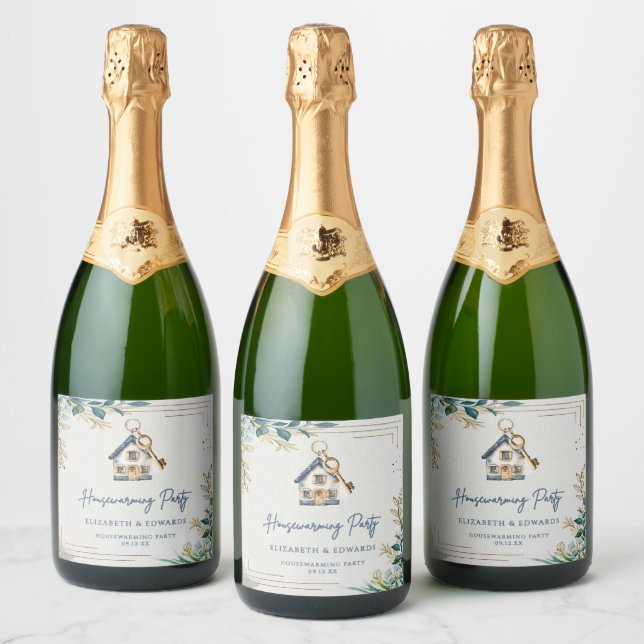 Modern Cute New Home Housewarming Party Sparkling Wine Label (Bottles)