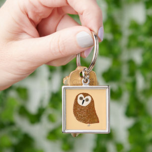 Modern cute northern saw-whet owl key ring