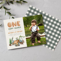 Modern Cute One Happy Camper Photo 1st Birthday