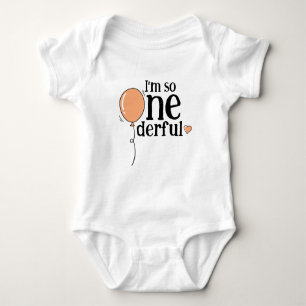 Modern Cute Orange Ballon Onederful Birthday Baby Bodysuit