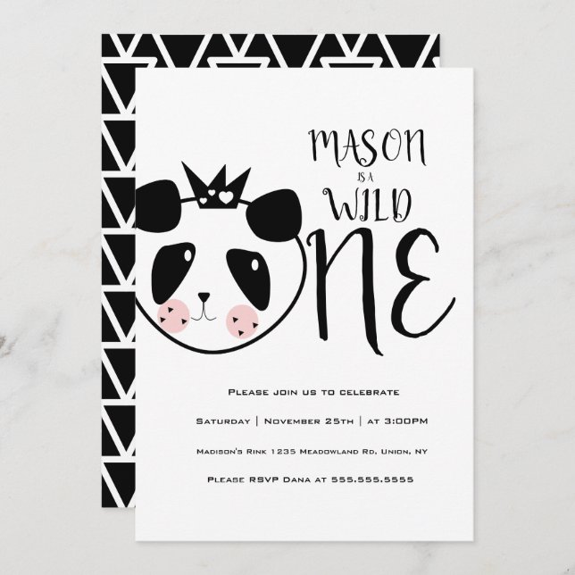 Modern Cute Panda Bold Safari Wild One Birthday Invitation (Front/Back)