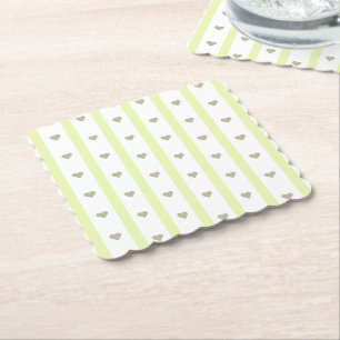 Modern cute pastel background stripes and hearts paper coaster