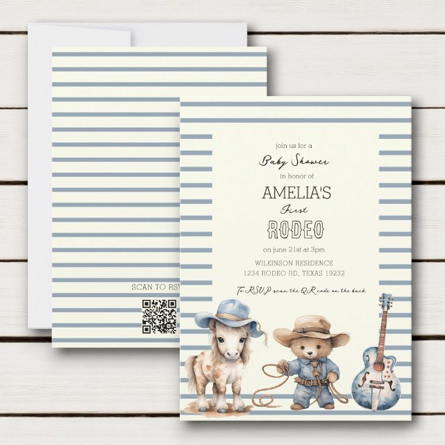 modern cute pastel first rodeo baby shower invitation (Creator Uploaded)