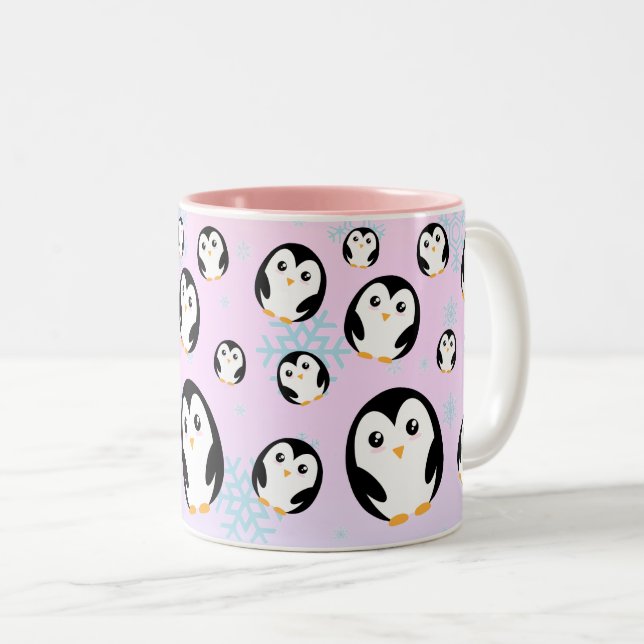 Modern cute pastel penguin gradient pattern Two-Tone coffee mug (Front Right)